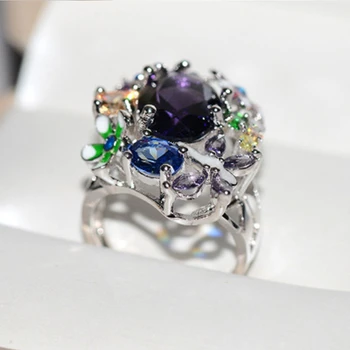 Nové Modely Motýľ Kvet Fialový Krúžok Pre Ženy Ručné Smalt Crystal Prst Snubné Prstene Zvierat Šperky Časť Dary