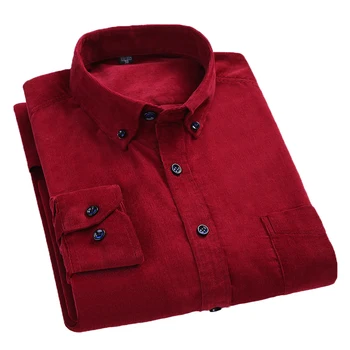 AOLIWEN značky mužov bavlna menčester červenou farbou dlhý rukáv shirt6XLspring jeseň Bežné antibakteriálne zdravé tenké tričko