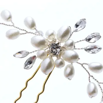 Vintage Svadba Svadobné Pearl Flower Crystal Hair Pin Družičky Klip Strane Česať Vlasy Kolíky Kvet Crystal Sponky Do Vlasov Bridesmaid