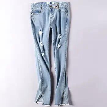 Plus veľkosť 26-30!2020 Jar otvor módne ženy džínsy umyté svetlo modrá split chudá džínsy ceruzka