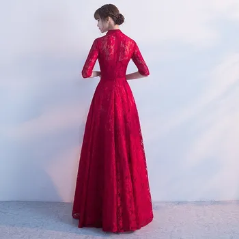 Čipky Qipao Dlho Nevesta Svadobné Večerné Šaty Modernej Čínskej Tradičnej Vestido Orientálne Šaty Červené Výšivky Cheongsam Vintage