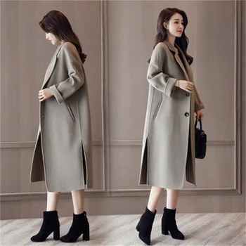 Čistá farba jednoduché vlnené kabát žien mid-dĺžka nad kolená 2020 jeseň a v zime coatsnew voľné kórejský vlnené kabát
