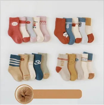 0-8Year 5Pairs/LotWinter nové detské ponožky pribrala teplé detské froté ponožky česanej bavlny voľné ústa, baby, deti trubice ponožky