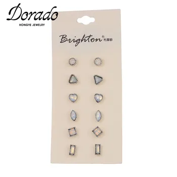 Dorado 6pcs/nastaviť Módne Srdce Kolo Crystal Tvarované Geometrické Stud Náušnice Pre Ženy Biely Štvorec Bijoux 2020 Šperky Brincos
