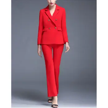 Červené Dámske Formálne Oblekoch, Ženy Office Jednotné Dvojité Breasted 2 Ks Bunda, Nohavice Na Mieru Ženy Formálne Vyhovuje B16