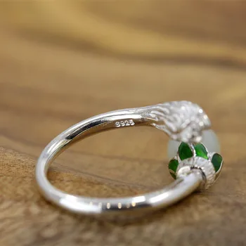 Skutočné hetian jade krúžok hetian jade resizable emerald krúžok 925 sterling silver ženy krúžky jade šperkov prsteň značky