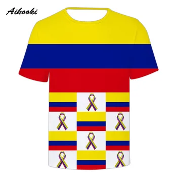 Aikooki Kolumbia Národnej Vlajky 3D T-shirt Muži / Ženy Bavlnené Tričko 3D Tlač Kolumbia Vlajka Chlapec /Dievča Tričko Streetwear Módy