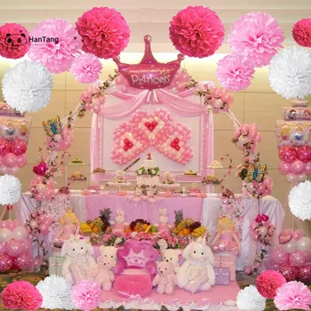 Hodvábny Papier Pom Poms, Recosis Papierové kvety Loptu na Narodeninovej Party Svadobné Baby Sprcha Dekorácie, Ruže Červenej, Ružovej a Bielej 5z