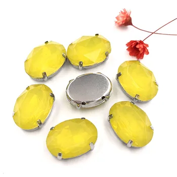 NOVÉ Matt Citrónovo žltá opal oválny tvar šiť na kamienkami s pazúr flatback Živice voľné kamienkami DIY odev, Príslušenstvo