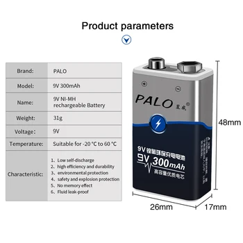 PALO 801 6pcs 9v nabíjateľná batéria 300mAh 9V nimh batérie 9 Voltovú Batériu +Vyhradená 2 sloty 9v nabíjačky AA AAA Zhone, zákona