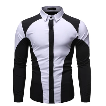 Tričko mužov 2020 Nové Módne Čierne Biele Patchwork Business Šaty, Tričko Mužov Veľké Veľkosti Camisa Sociálnych Značky Dlho puzdre Tričko
