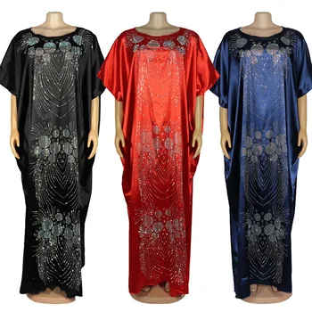 Africké Dashiki Moslimských Drahokamu Dlho Maxi Šaty Pre Ženy, Saténové Šaty Bazin Tradičné Africké Oblečenie Abaya Večerné Šaty