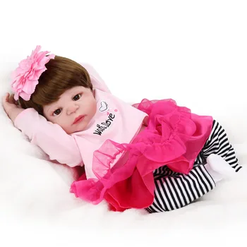 Plný Silikónové Telo Reborn Bábiky Baby 22 Palcový Nové Módne 55 cm Realistické bebe dievča bábiku s ružové šaty sada