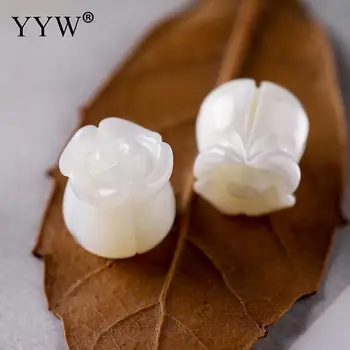 YYW 1pc prírodná biela vyrezávané ruže kvet shell perličiek perleť 8MM Voľné tlačidlo korálky pre šperky robiť ručne vyrábané príslušenstvo