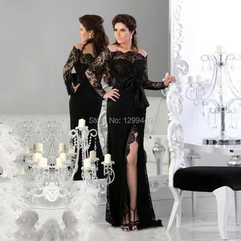 Eightale Dubaj Večerné Šaty s Dlhými Rukávmi Čierna Matka Nevesty Šaty Strane Split Formálne Party Šaty s Čipkou 2020