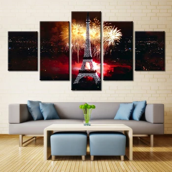 Embelish Moderného Domova Modulárny Obrázky Pre Obývacia Izba Ohňostroj A Eiffelova Veža Šírku Steny HD Plátne Obrazy Plagáty