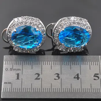 Nezvyčajné Strieborná Farba Šperky Set Pre Ženy, Svadobný Náhrdelník Náušnice Krúžok Sky Blue Zirkón Crystal Kostým Sady QZ0239