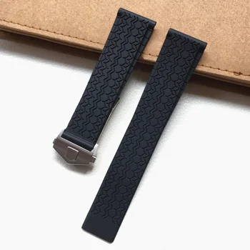 Vysoko kvalitné silikónové čierne watchband pre ZNAČKU náramok CARRER 22 mm sledovať popruhy so skladacou sponou Nepremokavé gumička
