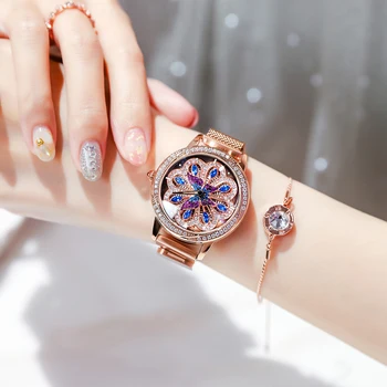 Luxusné Ženy Hodinky Magnetické Nehrdzavejúcej Ocele Žena Hodiny Quartz Rotujúce Náramkové hodinky Módne Dámske Náramkové Hodinky reloj mujer