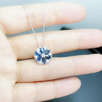 Prírodné reálne sapphire kvet štýl náhrdelník s príveskom doprava Zadarmo 925 sterling silver 0.35 ct*6pcs drahokam X8091902