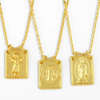 Zlatá Reťaz Panny Márie Náhrdelník Pre Ženy, Leštené Ježiš Prívesok Náhrdelník Námestie Katolíckej Šperky panny guadalupe Darčeky nkes14
