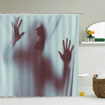 Umývateľný Sprchový Záves Tieň Ľudí 3D Tlač Nepremokavé tkaniny Tkaniny, Kúpeľňa Záclony Dekor Horor Lebky Osobnosti Vaňa Obrazovke