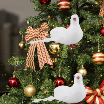 6Pcs Biela Simulované Pena Holubice Realisticky Umelé Pernatej Mini Vtákov s Kovový Klip pre Vianočný Stromček, Svadobné Ozdoby