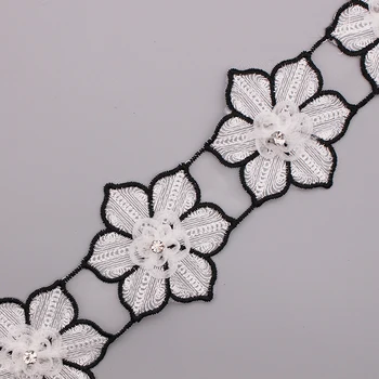 10x Biely Prúžok Ruže Kvet Sakura Snowflake Ručné Drahokamu Vyšívané Čipky Orezania pása s nástrojmi Nášivka Šaty DIY Šitie Plavidlá