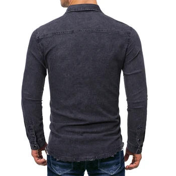 Vysoká kvalita 2020 Jeseň zimné móda Opotrebované denim dlho puzdre tričko kórejský kovboj tričko Jednoduchý univerzálny Bežné bunda
