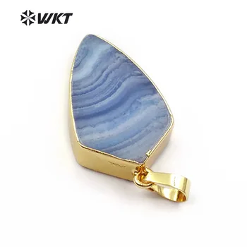 WT-P1413 WKT veľkoobchod 10pcs/veľa prírodného kameňa prívesok s zlatý kov á štít tvar modrá farba ploché prívesok pre dievča, darček