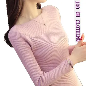 OHCLOTHING 2020 Nové módne Jar Jeseň sveter tenký dlhý rukáv sexy tesný Klesnutie Pletené Pulóvre elegantné ženy svetre