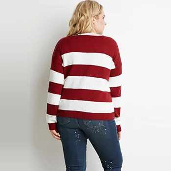 Pulóver sveter ženy, plus veľkosti 6xl 5xl 2017 Jar Pruhované Červené Biele Hit Farby, Dlhý Rukáv Svetre O-Krku Nové Ležérne Oblečenie