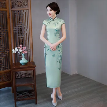 2018 Čínske Dlhé Cheongsam Nevesta Svadobné Qipao Fishtail Qipao Šaty pre Strany modrá Čínske Tradičné Šaty Večerné Šaty