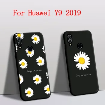 Funda Pre Huawei Y9 2019 prípade Silikónové Chránič Rose Daisy Kvety telefón kryt Na Huawei Y9 2019 zadný Kryt Čierny Shell Tpu