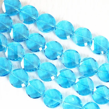 Veľkoobchodná cena 14 mm sky blue crystal glass tvárou mince tlačidlo tvar vysokej kvality dištančné diy voľné korálky 1strand/25pcs B751