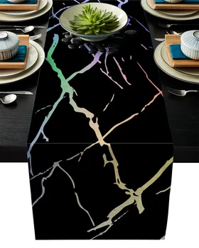 Čierny Mramor Textúra Stôl Runner Bielizeň Bavlna Obrus Moderné Svadobné Party Dekor Jedálenský Stôl Pretekárov