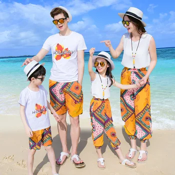 Rodič-dieťa Zodpovedajúce Oblečenie Letné Nosiť Celú Rodinu Prímorské Dovolenky Pár Oblečenie Beach Šortky Nastaviť