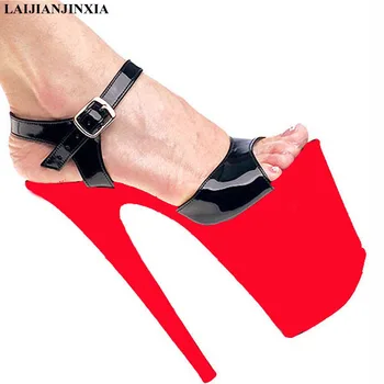 LAIJIANJINXIA Nové Black Red HOT Sexy Pól Tanečné Topánky 20 CM Vysoké Podpätky, Topánky na Platforme Tenké Podpätky Sandále Model Tanečné Topánky
