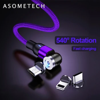 540° Rotácia Magnetické nabíjací Kábel Micro USB, Typ C Magnet Telefón Nabíjanie Drôt 2.4 Rýchle Nabíjanie Kábel Kábel pre iPhone Xiao