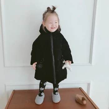 Originálne detské oblečenie black nadol bunda s kapucňou imakokoni roztomilý hrubé polovici dĺžky srsti dievčatá zimné 0155