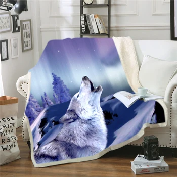 3D Vlk Deka pre Dospelých Vlk Maľovanie Plyšové Hodiť Deka na Posteľ Sherpa Deka battaniye stelivo Dropship