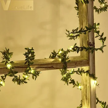 2 M/5M Rustikálny Svadobné Lístie LED medený drôt Viniča String Svetlá pre Svadobný Stôl Dekorácie, Drobné Lístie vianočný večierok