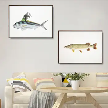 Domáce Dekorácie Tlač Plátno na Stenu Umenie Obrázok, Plagát Obrazy Horizontálne Realistické ryby odtlačky prstov, 2 Obývacia izba