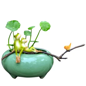 Lovely Frog miniatúrne Keramické figúrky kvetináč zvieratá Živice Umenie a Remeslá rozprávková záhrada Mini váza figúrka darčeky domova