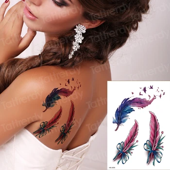 Perie Vtákov Dočasné Tetovanie Nepremokavé Ženy Tetovanie Nálepky Módne Falošné Body Art Dievča Tetovanie 6pcs/set Big Akvarel Veľa