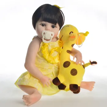 Bebe Reborn Živá Bábika s Pekné žlté princezná šaty Plné Silikónové 48 cm Dievča Baby Doll Na Deň Detí Darček Detský kúpeľ hračka