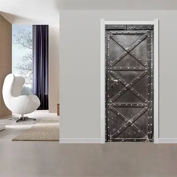 2ks/set 77x200cm 3D Vianočné Dvere Nálepky na Obývacia Izba, Spálňa PVC Samolepiace Tapety Domova Nepremokavé nástenná maľba