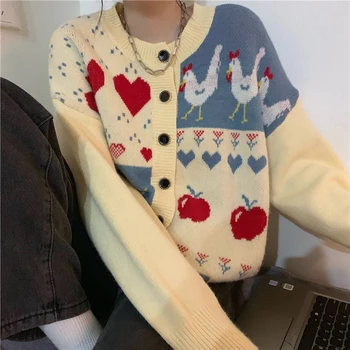 Nové zimné pletenie cardigan sveter lovly cartoon nadrozmerné svetre kabát singel svojim vesty