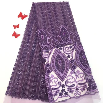 Fialová Nigérijský tylu čipky textílie, najnovšie nežnej čipky textílie, sequined čipky textílie RF2991