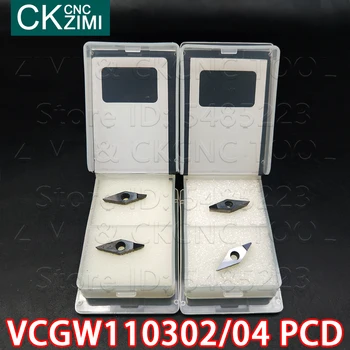 VCGT110302 PCD VCGT110304 PCD diamond Vložky Vysokú tvrdosť CNC Vonkajšie drevo otočením držiaka nástroja sústruh VCGT pre meď hliník